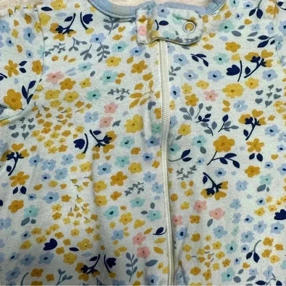 Gerber Footed Onesie Pajamas White & Blue Floral Zippered Size Newborn - Picture 12 of 16